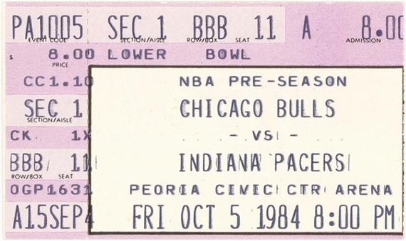 Extremely Rare 1984 Michael Jordan NBA Pre-Season Debut Ticket Stub Chicago Bulls vs Indiana Pacers 10/5/84 - First Ever NBA Appearance! 